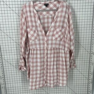Torrid Emma, baby doll, long sleeve button front pink check tunic-top 4